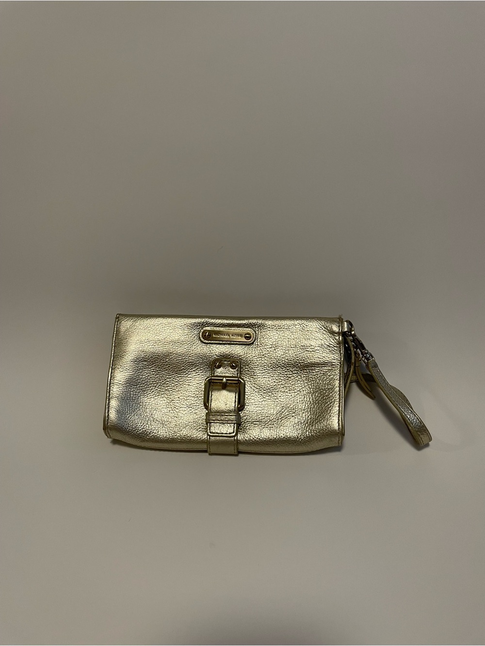 Michael Kors Metallic Gold Wristlet Clutch with Buckle